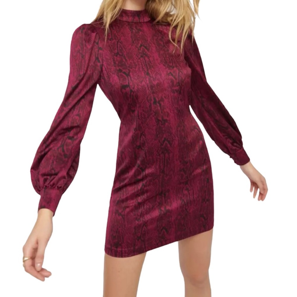 Purple snake print open back mini dress
